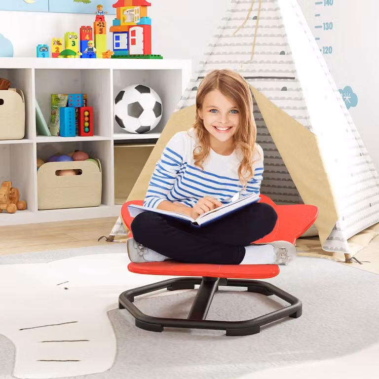Sedia girevole a 360° Costway con design elefante e base in metallo antiscivolo per bambini, colore rosso