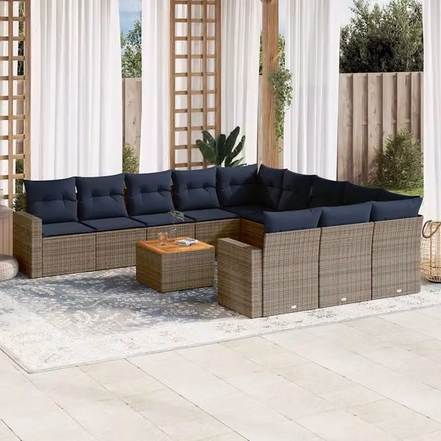Set Divani da Giardino 12 pz con Cuscini Grigio in Polyrattan 3256684