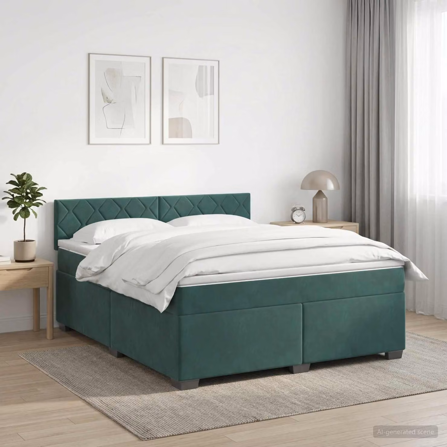 vidaXL Letto con Box Spring, Materasso e Illuminazione LED Verde Scuro L/P: 140 x 190 cm