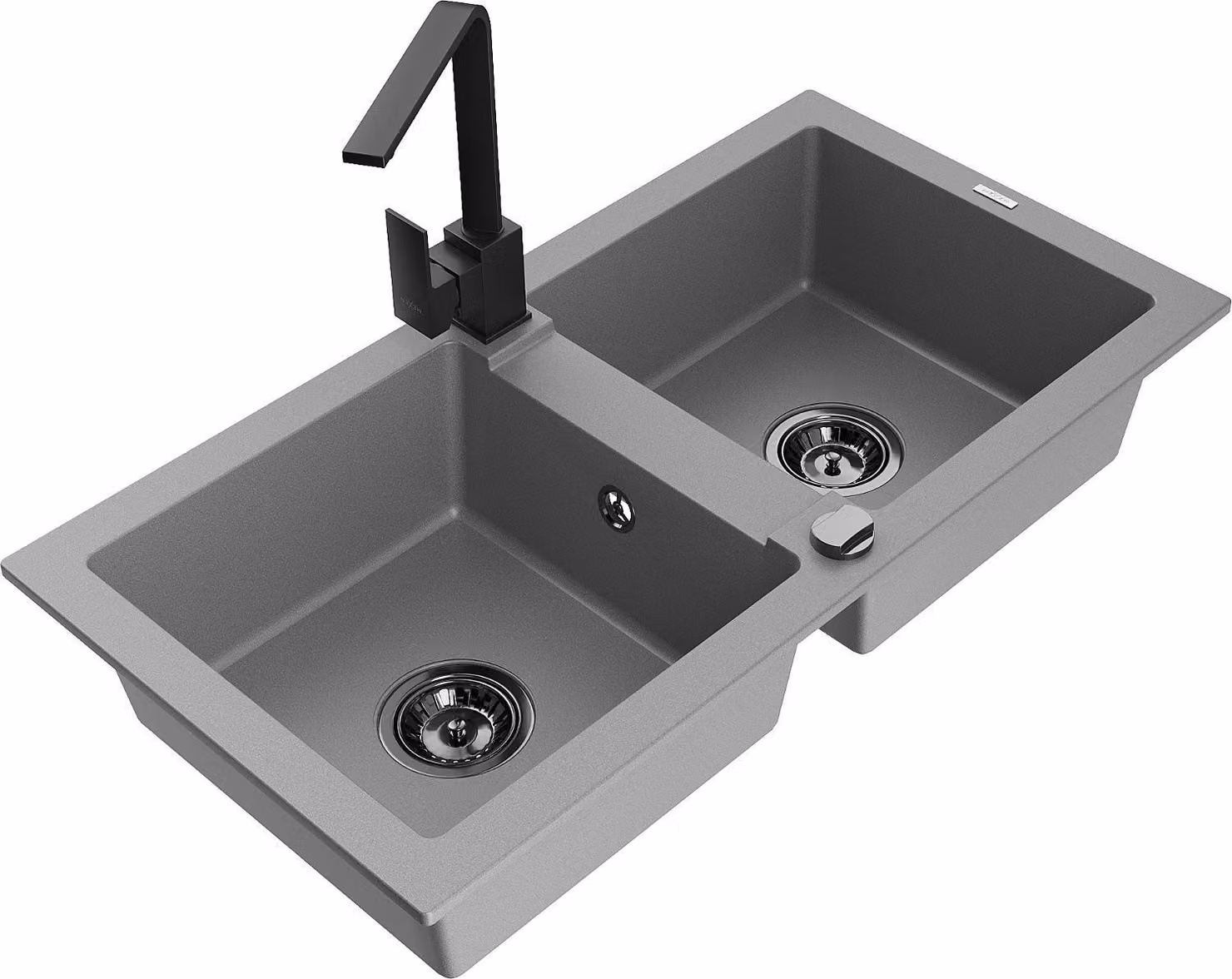 Mexen Mario lavello in granito a 2 vasche con rubinetto da cucina Rita, grigio - 6504-71-670300-70-B