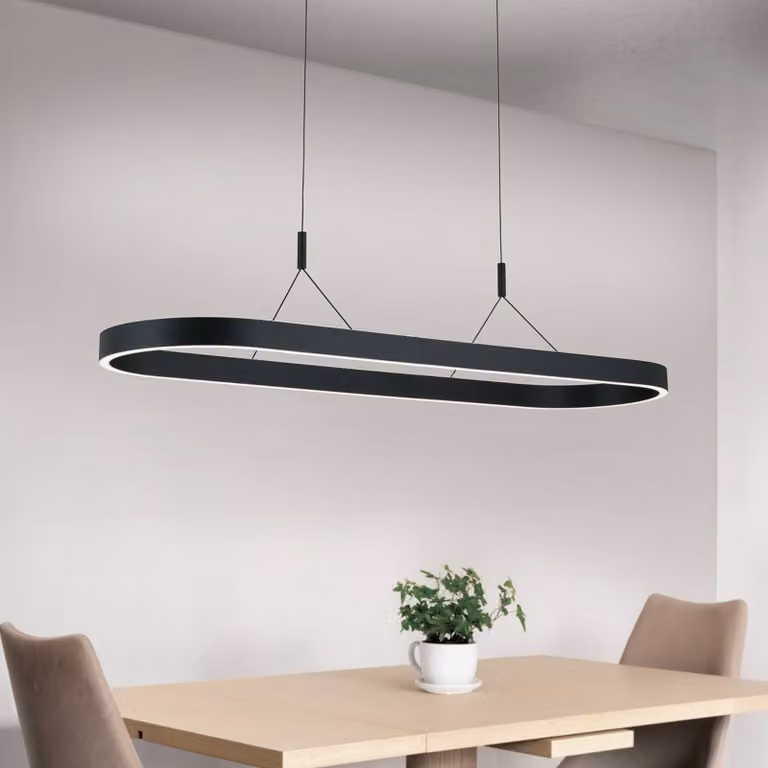 ORION Lampada LED a sospensione Carrara, nera, regolabile in altezza, CCT dimmerabile, Nero, Soggiorno / Sala da pranzo, Alluminio, Moderno