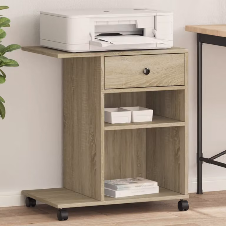 vidaXL Supporto per Stampante con Ruote in Rovere Sonoma, Marrone, L 60 cm x P 40 cm x H 68,5 cm