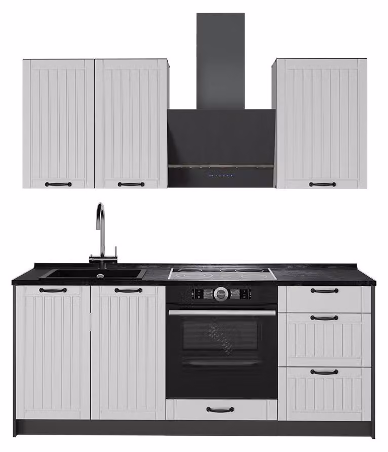 Cucina monoblocco Vicco Fame-Line Bianco rustico/Antracite 190 cm senza piano di lavoro, Model 64870