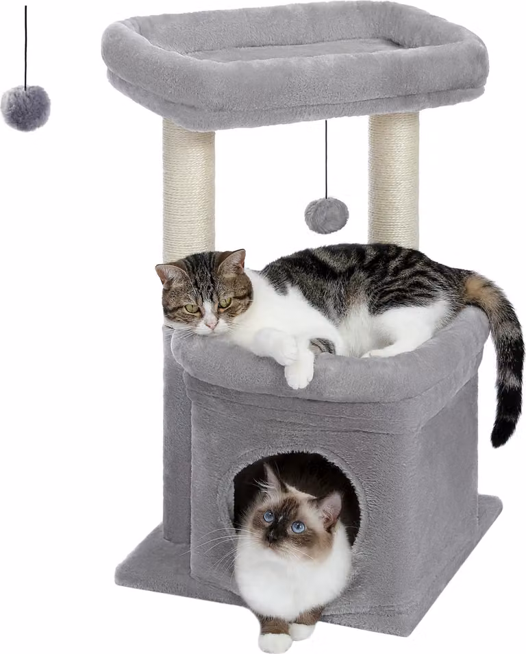 Albero per gatti, Accogliente condo, Graffiatoio in sisal naturale, AMT0179GY, M
