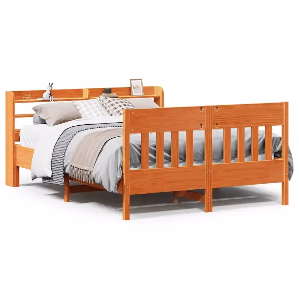 vidaXL Letto in Legno di Pino Rustico Marrone Cera con Scomparti Laterali L: 160 cm, P: 200 cm – 2