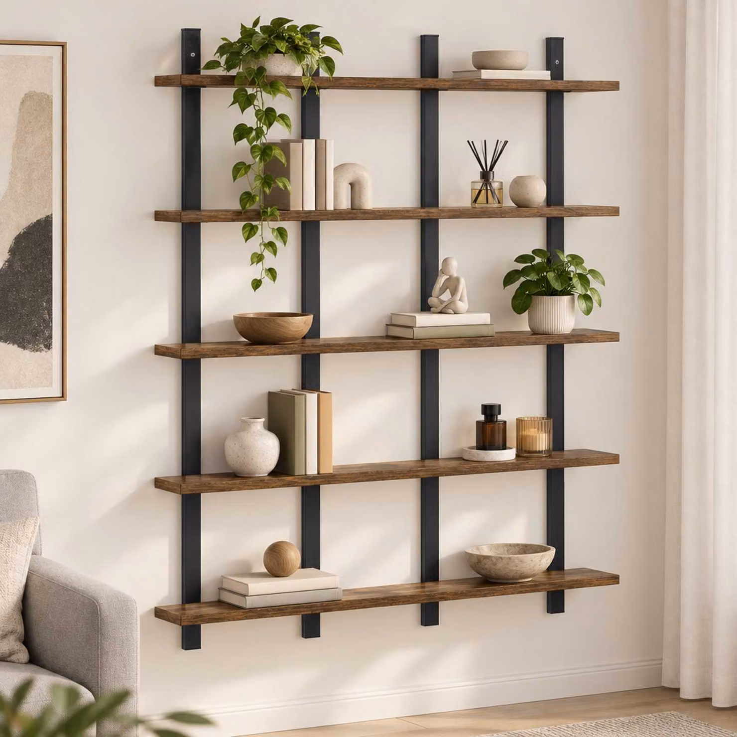 Scaffale da parete moderno vidaXL in legno Rovere Fumo, L 102 cm x P 13,5 cm x H 102 cm