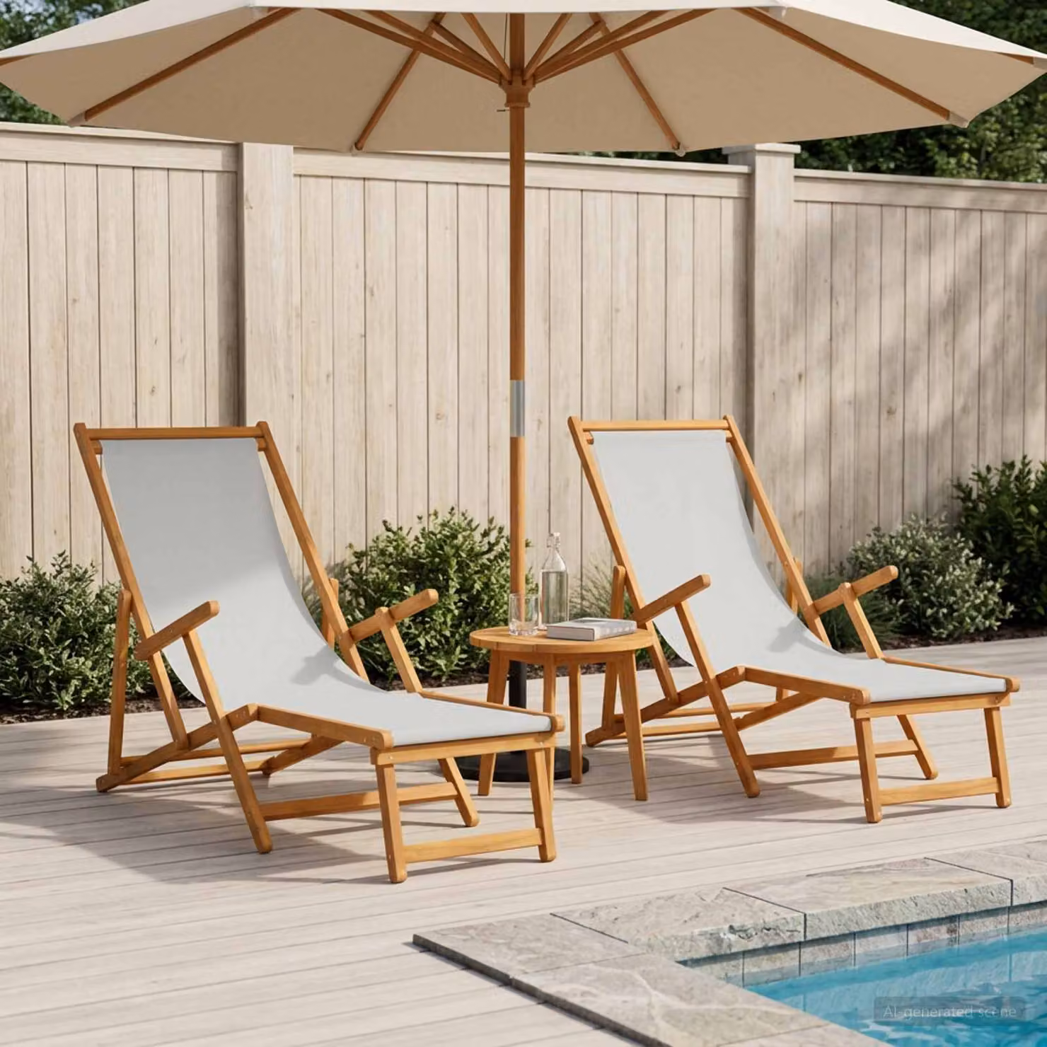 Set di 2 lettini prendisole pieghevoli vidaXL in legno trattato, regolabili in 3 posizioni, colore beige/bianco
