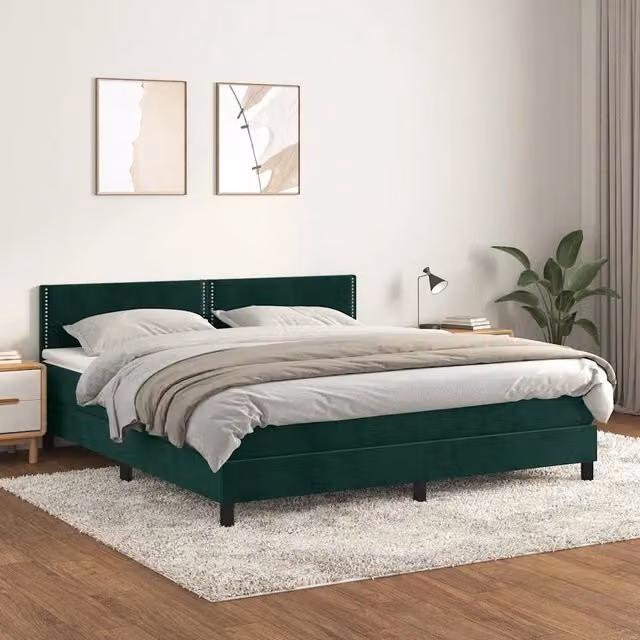 Letto Ibrido vidaXL con Giroletto a Molle e Materasso in Velluto Verde Scuro e Bianco L/P: 180 x 200 cm