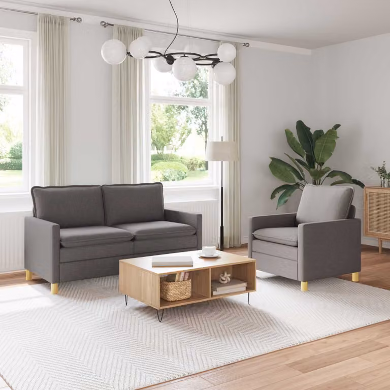 Set di 2 divani moderni vidaXL in tessuto beige e grigio con struttura in metallo e coperture rimovibili