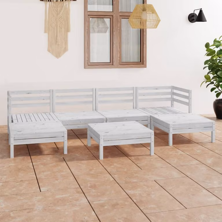 The Living Store Set da salotto da giardino 7 pezzi in legno di pino massiccio bianco