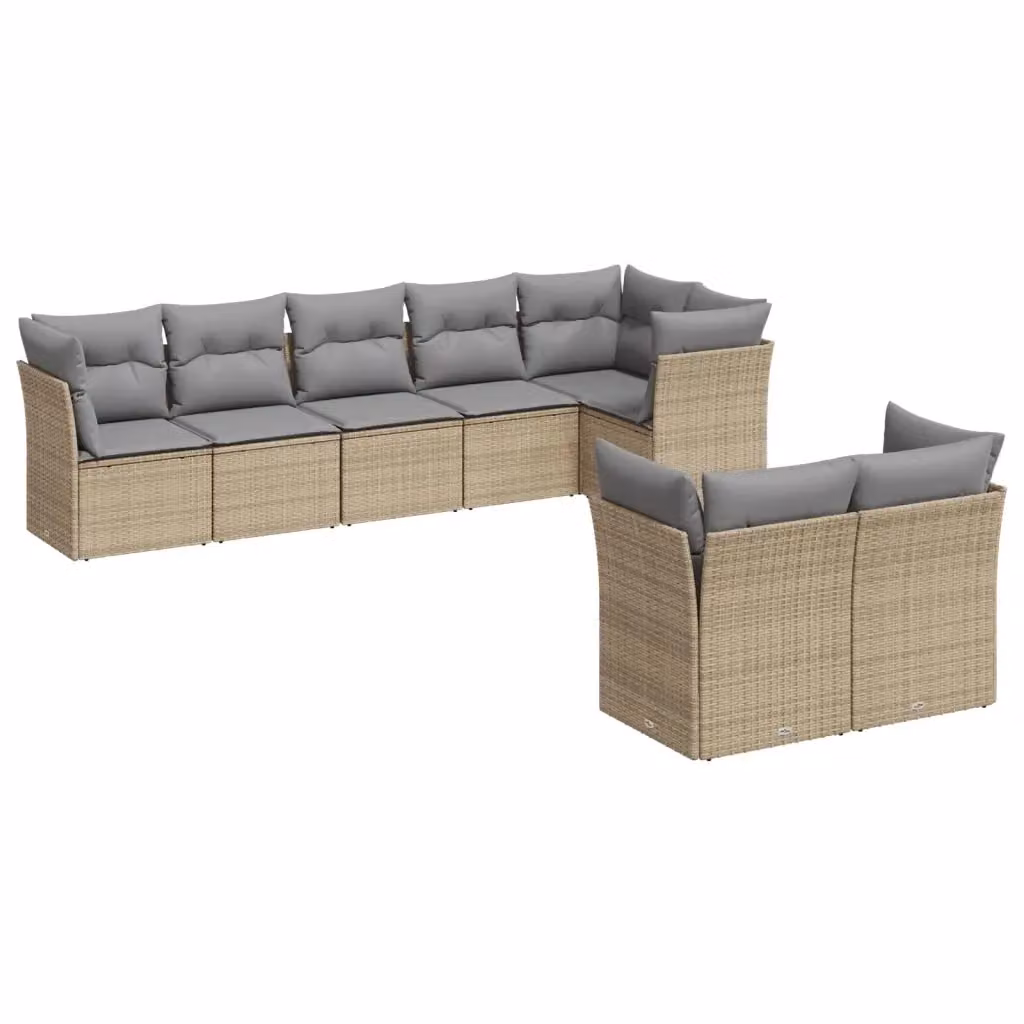 vidaXL Set Divano da Giardino a L in Polyrattan con Cuscini Beige e Grigio per 8 Persone – 2