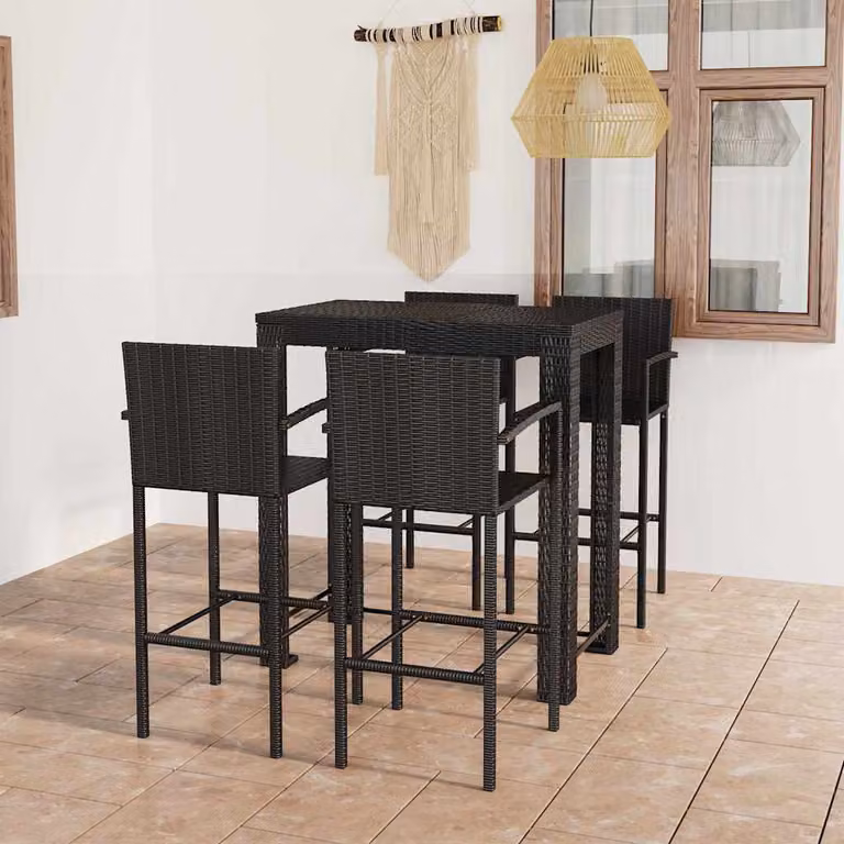 vidaXL Set Bar da Giardino 5 pz in Polyrattan Nero con Cuscini Rimovibili