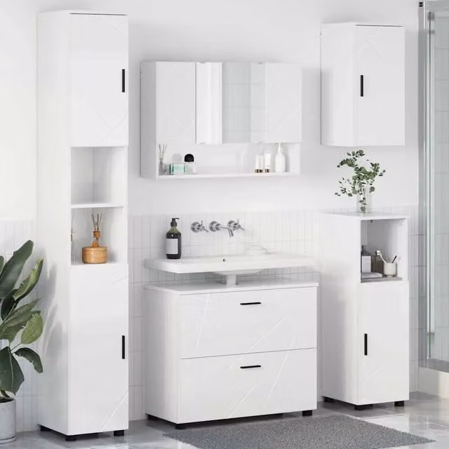 Set di mobili per il bagno 5 pz Bianco Lucido 35 x 30 x 192 cm 3393067