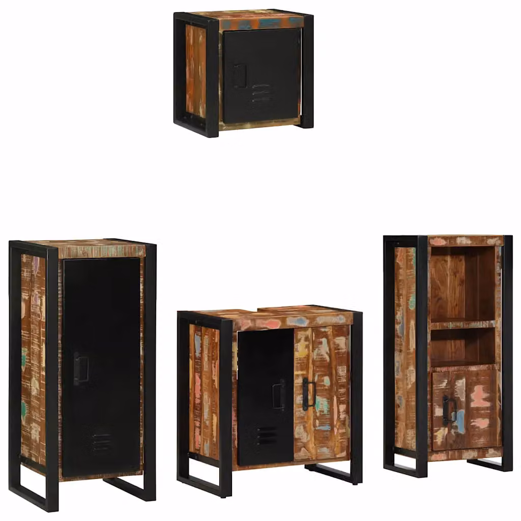 vidaXL Mobile da bagno a parete in legno e metallo multicolore e nero con ripiani interni e ante a cerniera