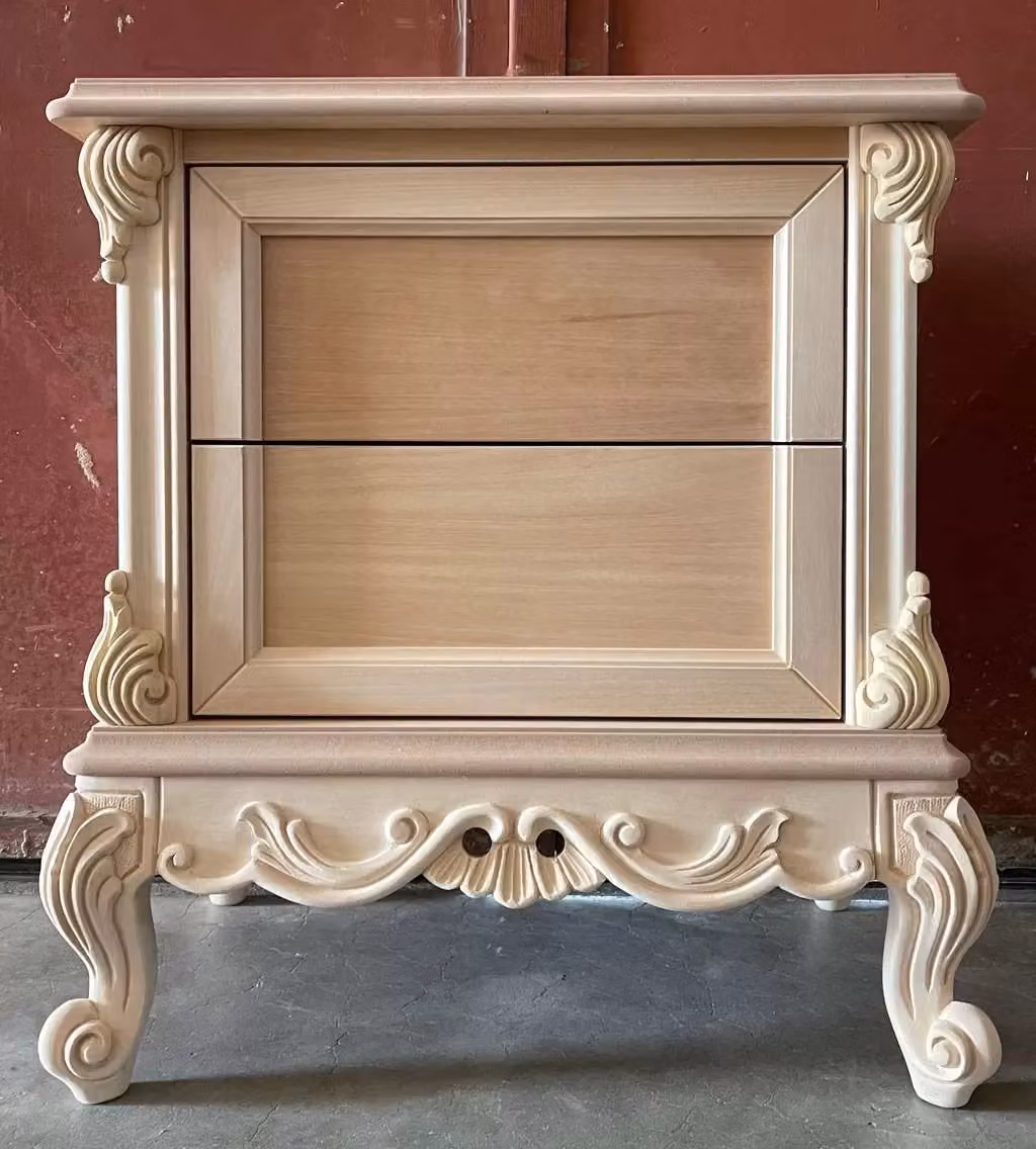 Comodino classico barocco con 2 cassetti in legno di faggio non trattato Mobili 2G L/P/H: 55 x 37 x 60 cm – 2