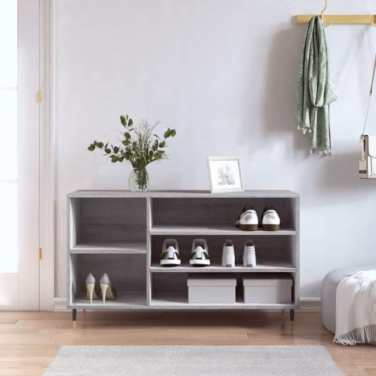 Scarpiera moderna vidaXL in legno e metallo, Grigio, L 102 cm x P 36 cm x H 60 cm