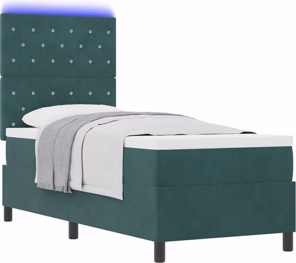 SYFAX™ Letto a Sorgente LED Verde Scuro 80 x 200 cm Tessuto