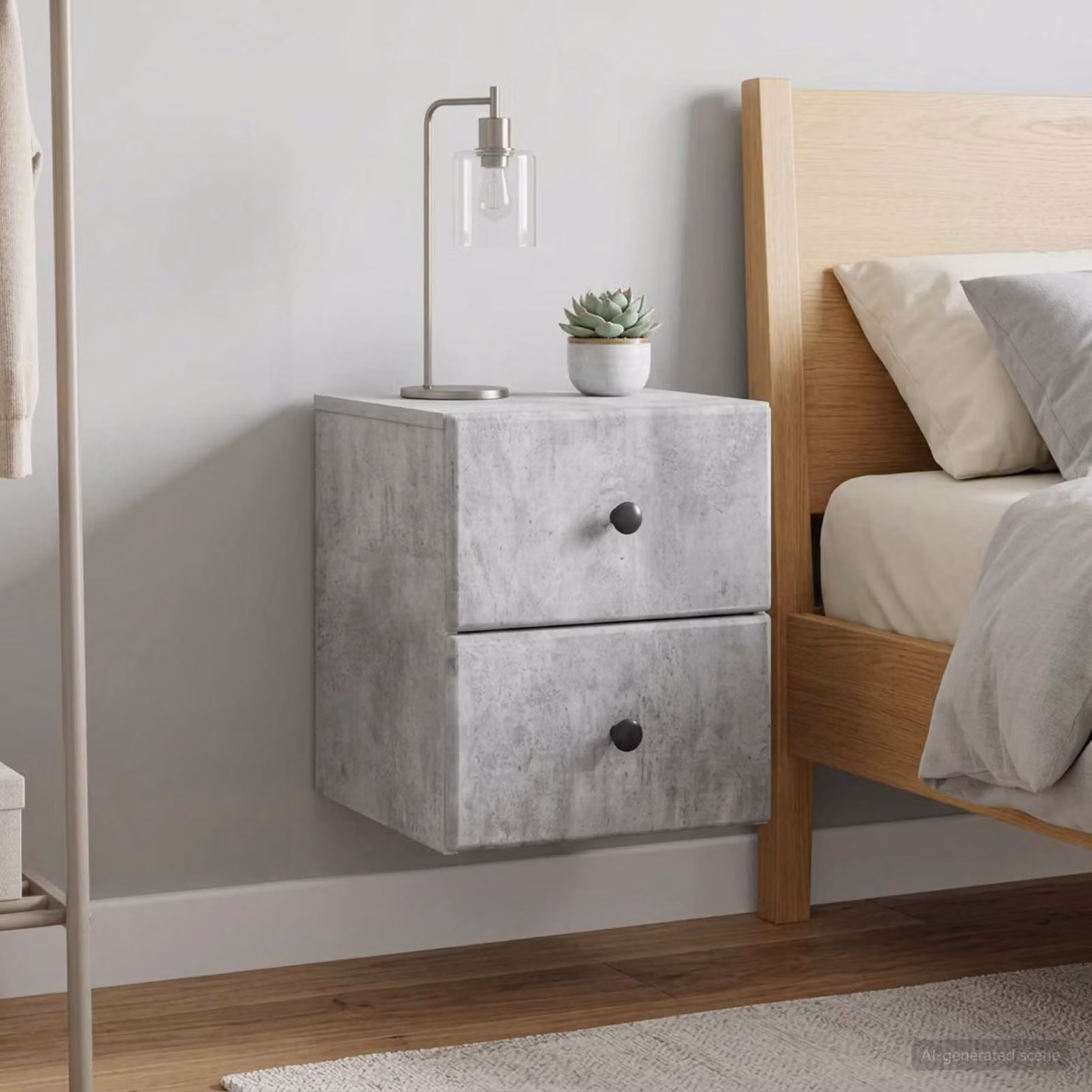 Set di 2 comodini sospesi vidaXL moderni in colore grigio cemento L 34,5 cm x P 33 cm x H 40 cm
