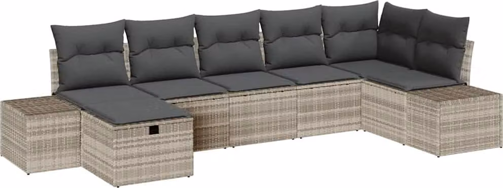 Set Divano da Giardino 7 pcs Grigio chiaro polyrattan