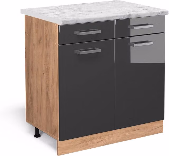 Mobiletto base per cucina R-Line Antracite lucido/Rovere dorato 80 cm PL Marmo Vicco