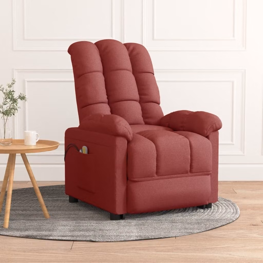 The Living Store Sedia massaggiante elettrica in tessuto rosso vino