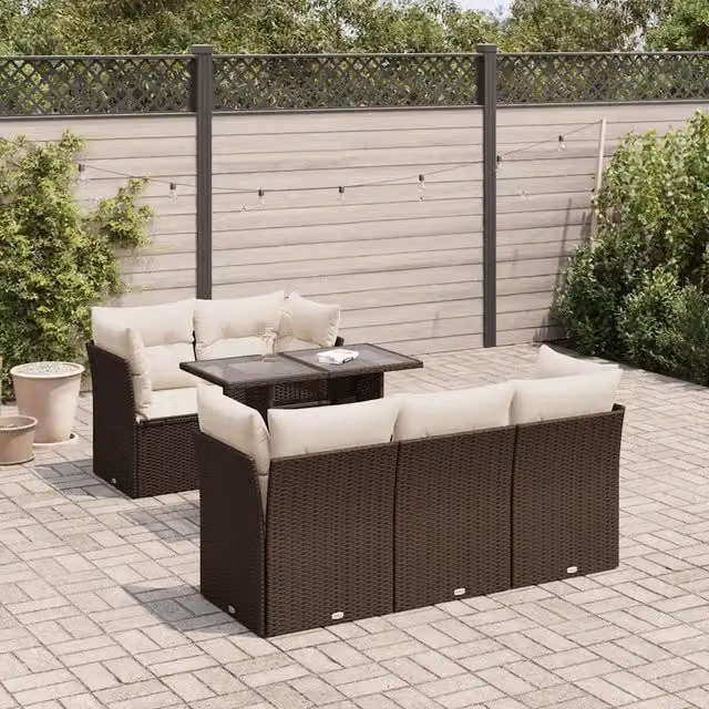 Set Divano da Giardino 6 pz con Cuscini Marrone in Polyrattan 3326104