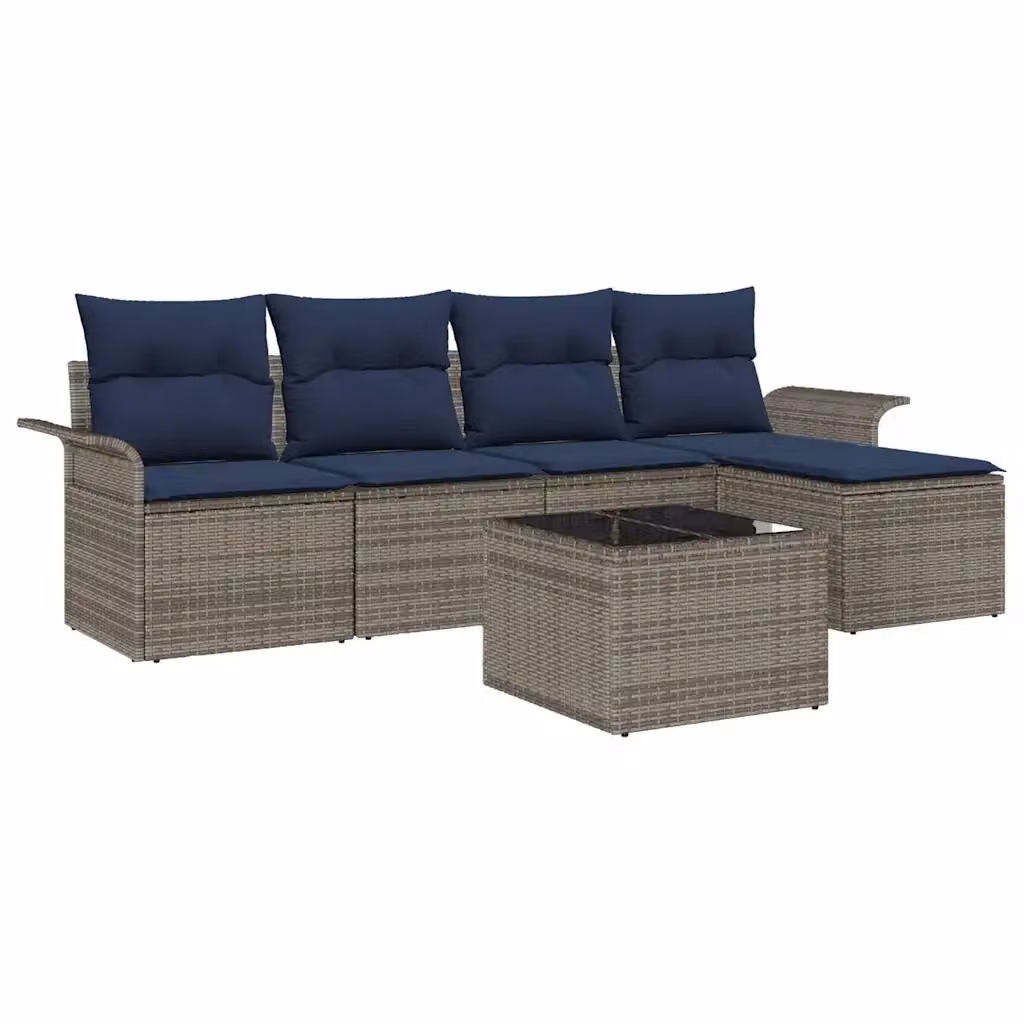 Set Divano da Giardino 6 pz vidaXL in Polyrattan Grigio e Blu con Tavolino e Pouf – 2