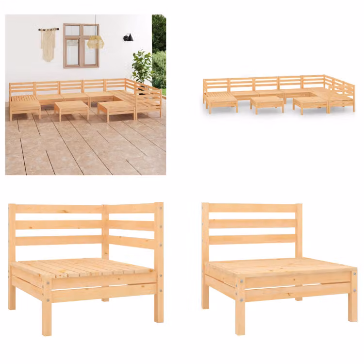 vidaXL 10 pezzi set salotto da giardino pino massiccio - set salotto da giardino - set salotto da esterno - divano in legno - divano da giardino in legno