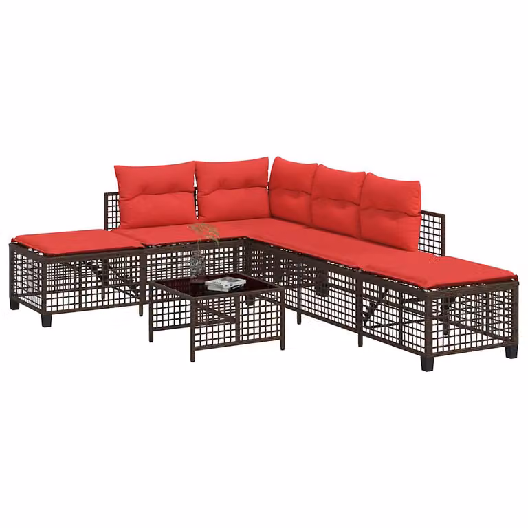 Set divano angolare da giardino vidaXL a 3 pezzi in rattan marrone con cuscini e tavolino da esterno