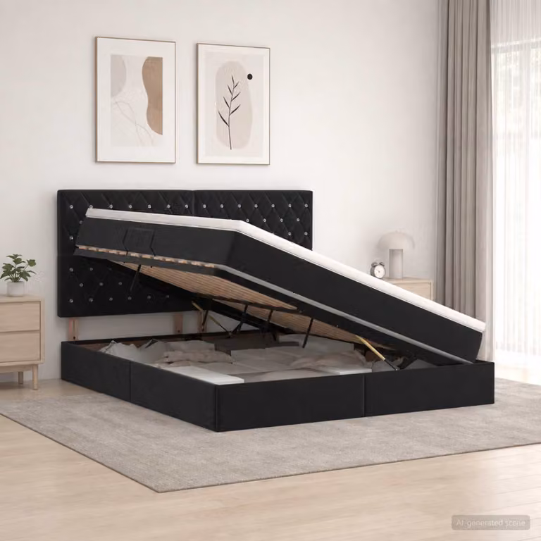 Letto con contenitore e materasso vidaXL in velluto nero L: 160 cm, P: 200 cm, H: 140 cm