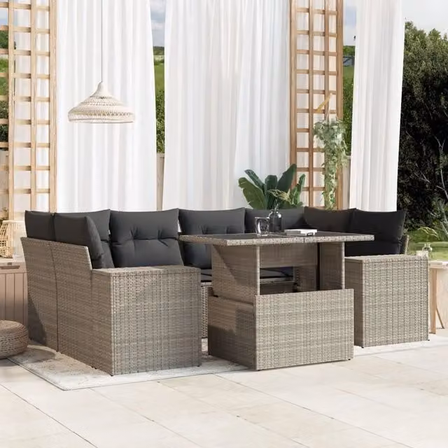 Set da giardino vidaXL composto da 7 pezzi con cuscini in antracite e struttura in metallo e rattan