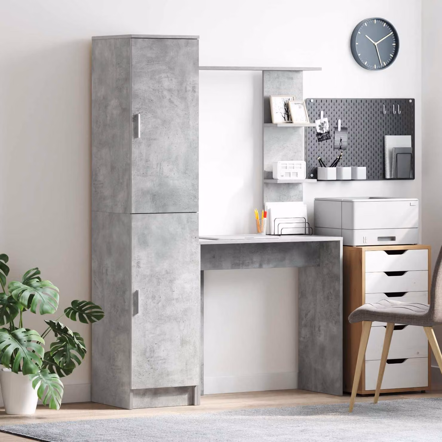 Set di scrivania con 2 scaffali da ufficio vidaXL in MDF laminato, colore grigio cemento e marrone, design moderno