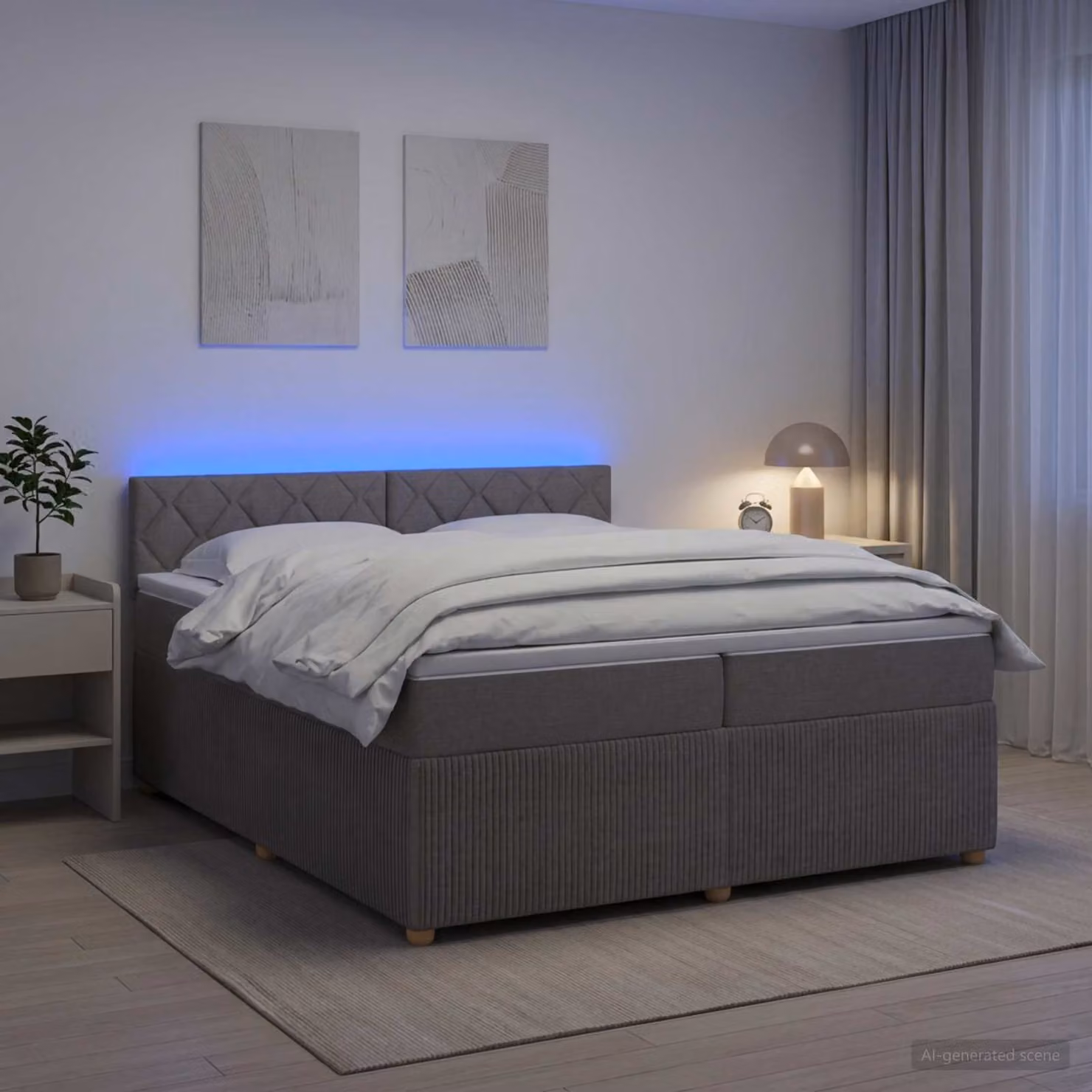 Letto box spring con materasso vidaXL in tessuto beige o grigio, L/P: 200 x 200 cm