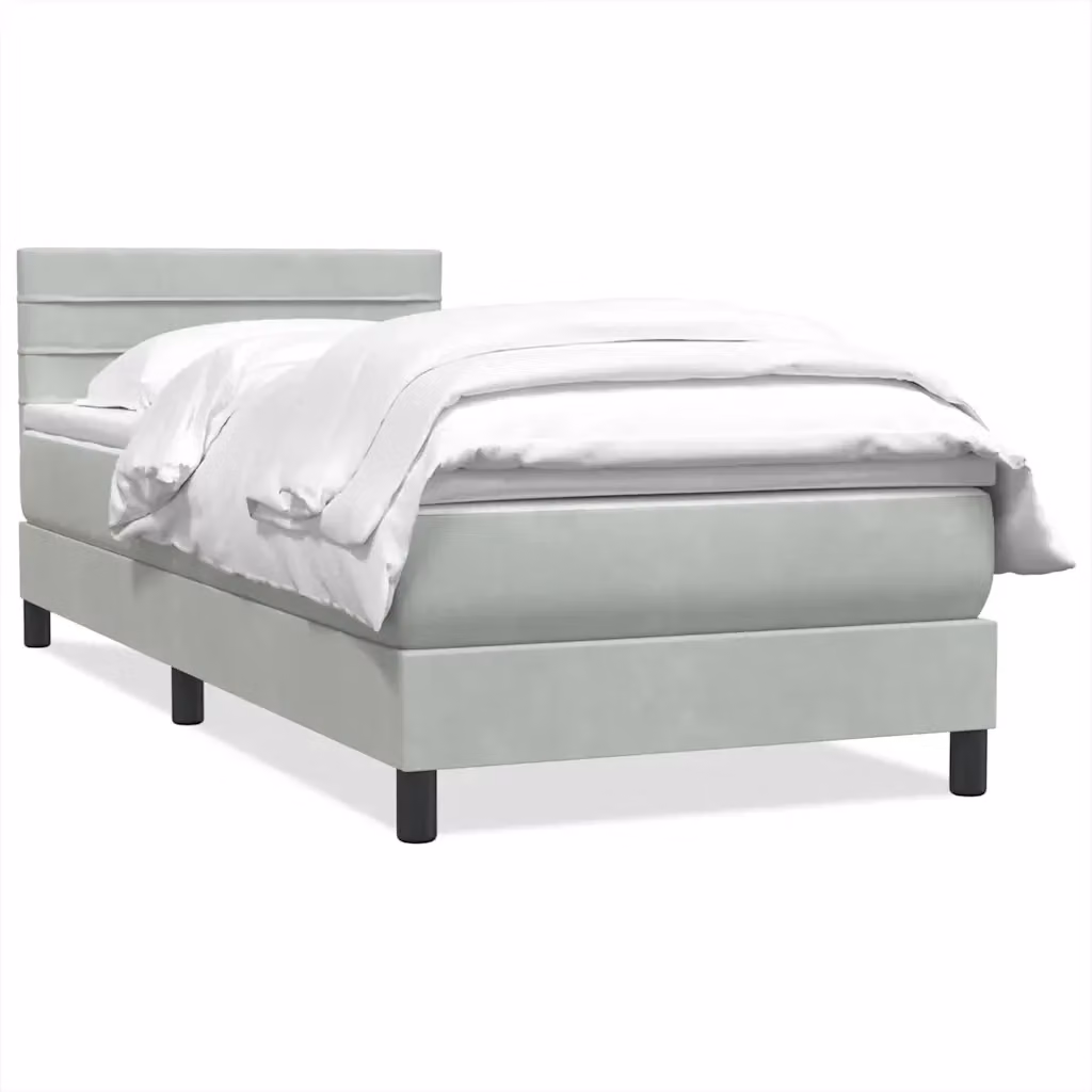 Letto con Giroletto a Molle e Materasso Ibrido vidaXL in Velluto Grigio e Bianco L: 80 cm, P: 223 cm, H: 151 cm – 2