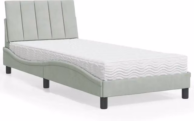 Letto con Materasso-Struttura Letto con Materasso Hanko Grigio Chiaro 80x200 cm in Velluto