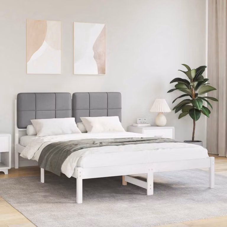 Letto con Testiera Rivestita vidaXL in Legno di Pino e Tessuto Grigio L 160 x P 200 cm