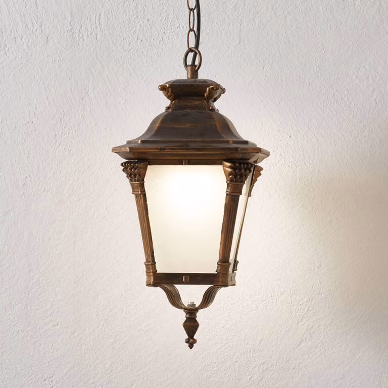 ORION Lampada a sospensione da esterno nostalgica Aiko, Bronzo / Ottone antico, Alluminio, Antico