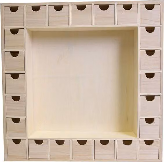 Calendario dell'Avvento in legno, color beige, dimensioni 39 x 39,5 x 6,5 cm