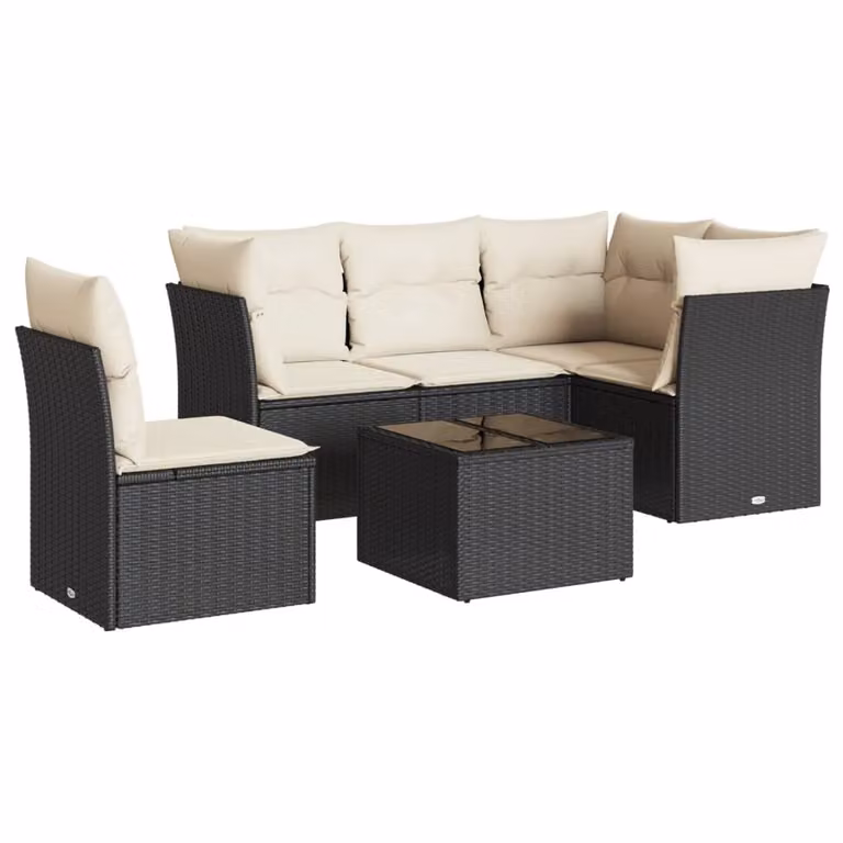 Set Divano da Giardino 6 pz con Cuscini Nero in Polyrattan