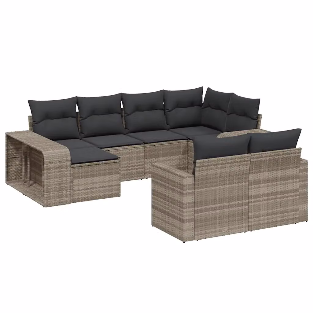vidaXL Set Divano da Giardino 10 Pezzi in Polyrattan con Cuscini Grigio Chiaro – 2