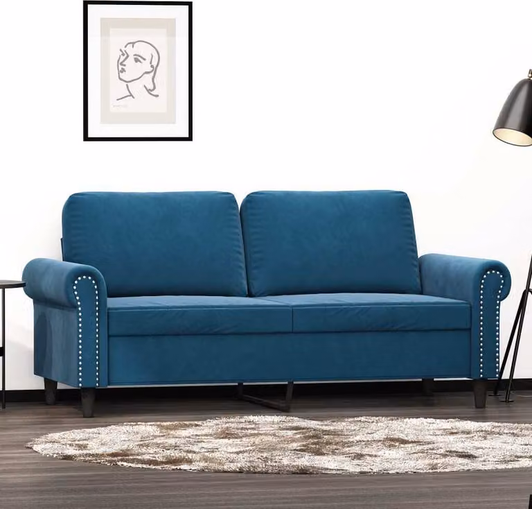 Divano a due posti, modello "Exclusive", colore blu, rivestito in velluto, dimensioni 140 cm