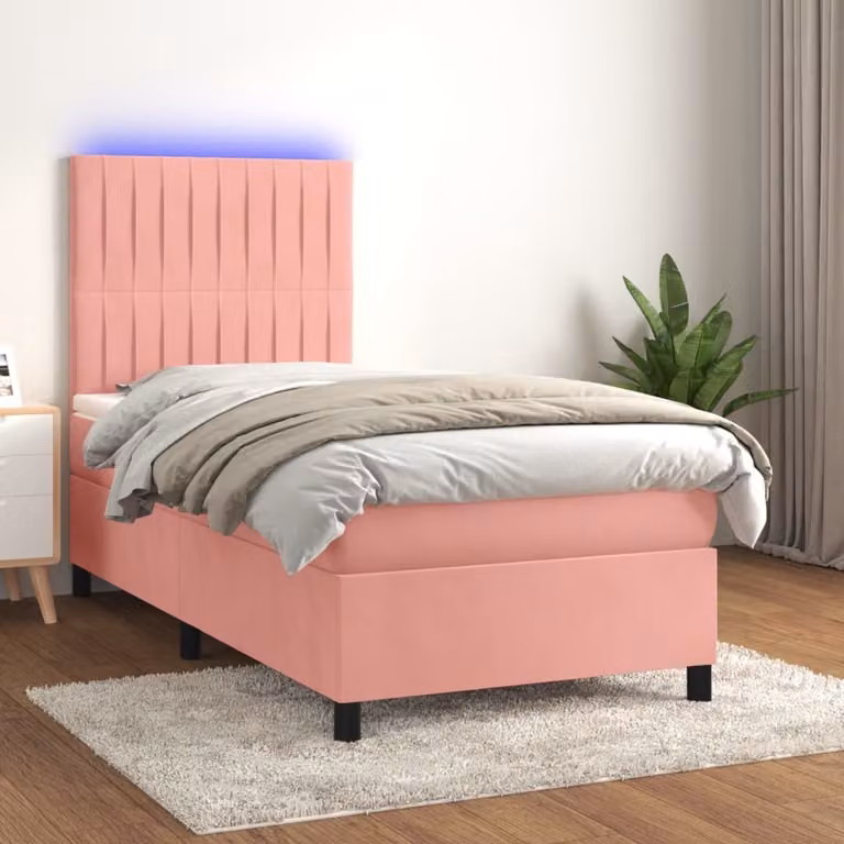 vidaXL Letto a molle con materasso e LED rosa 100x200 cm in velluto - Letto a molle - Letti a molle - Letto - Mobili per la camera da letto