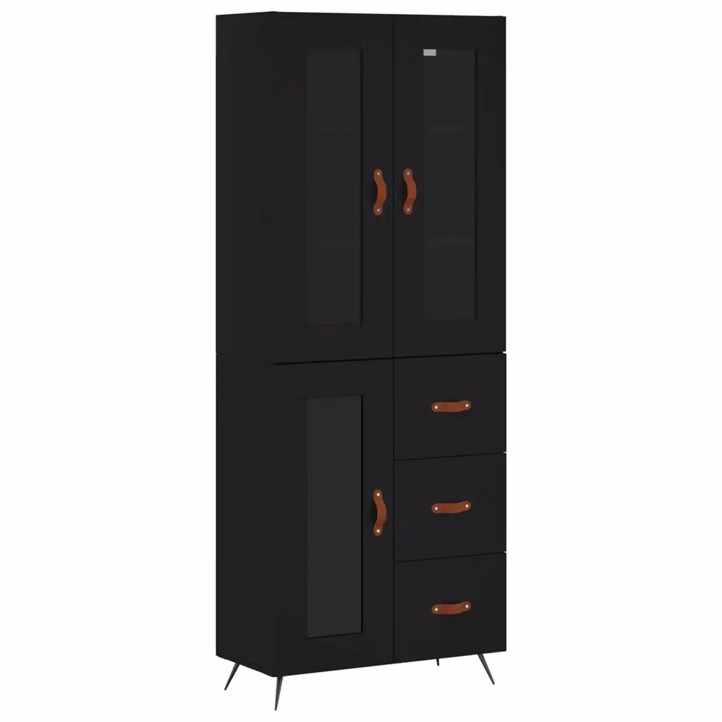 Credenza moderna nera vidaXL con ante a battente, sospesa, L: 69,5 cm, P: 34 cm, H: 180 cm – 2
