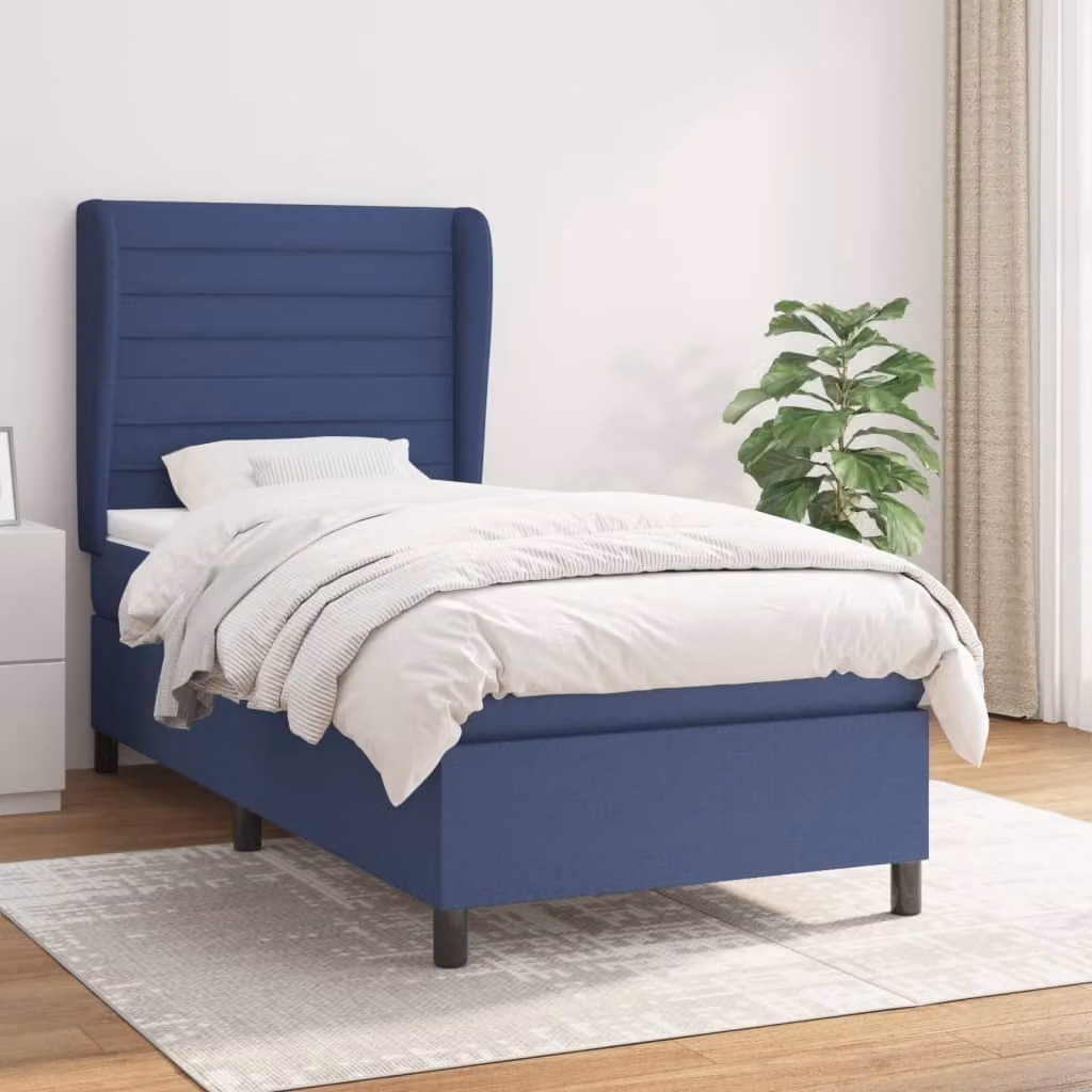 The Living Store Letto a molle con materasso Blu 80x200 cm in tessuto