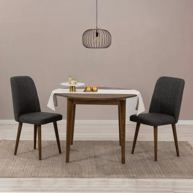 Set Tavolo e Sedie DMORA Bee per 4 Persone, Colore Marrone e Antracite, Tavolo Quadrato Estensibile