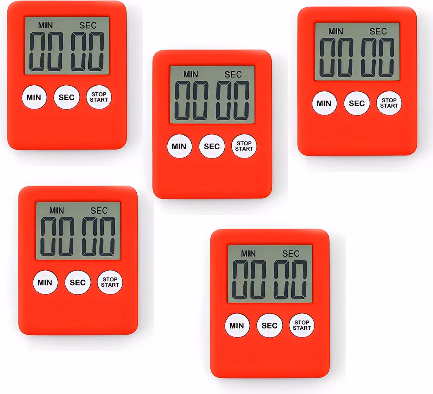 Set di 5 timer digitali, timer da cucina, sveglie rosse