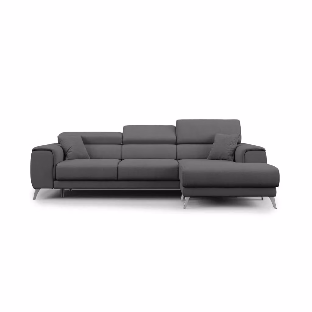 Divano angolare Fusion Divani.Store in tessuto smacchiabile antracite con sedute scorrevoli e poggiatesta regolabile, configurazione sinistra, L 260 cm – 2