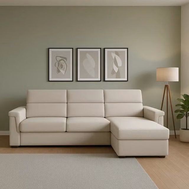 Divano angolare DMORA Cintano in tessuto beige con penisola reversibile e coperture rimovibili, Made in Italy, L 285 cm x P 160 cm – 1