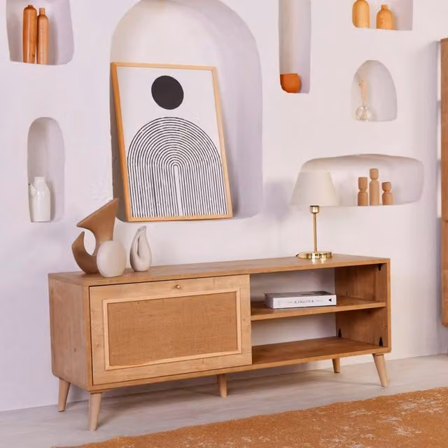 Mobile porta TV Pesio DMORA con un ripiano, Marrone Rovere, L: 138 cm, P: 41 cm, H: 55 cm