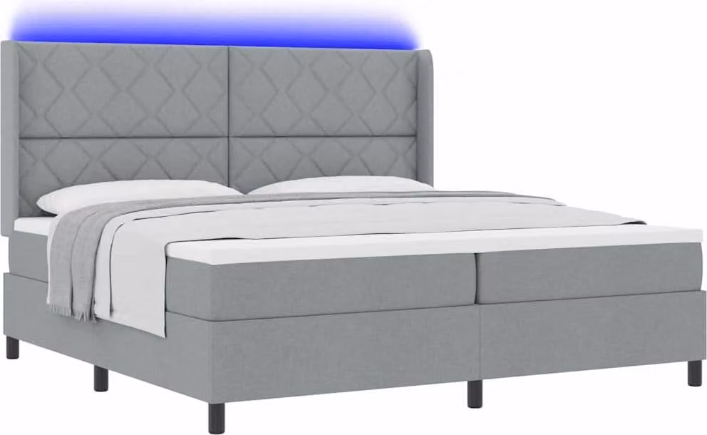 Letto a Sorgente LED Grigio chiaro 200 x 200 cm Tessuto